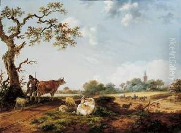 Landschaft Mit Bauern Undvieh Oil Painting by Fredericus Theodorus Renard