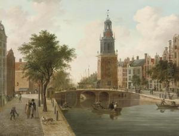 The Singel Towards The Torensluis And The Jan Roodenpoort,amsterdam Oil Painting by Fredericus Theodorus Renard