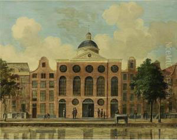 Amsterdam: A View Of The De Duif Church On The Prinsengracht Oil Painting by Fredericus Theodorus Renard