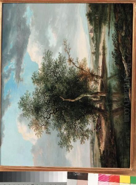 A River Landscape With A Traveller Resting By Trees, Anglers And Ashepherd Beyond Oil Painting by Fredericus Theodorus Renard