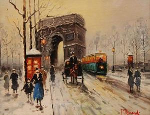 Paris Winter Street Scene Oil Painting by Paul Renard