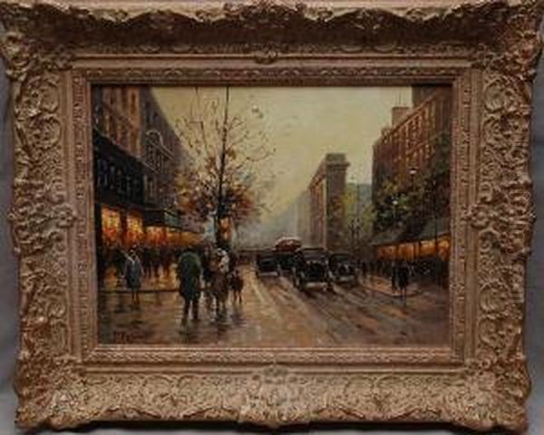 Paris Street Scene Oil Painting by Paul Renard