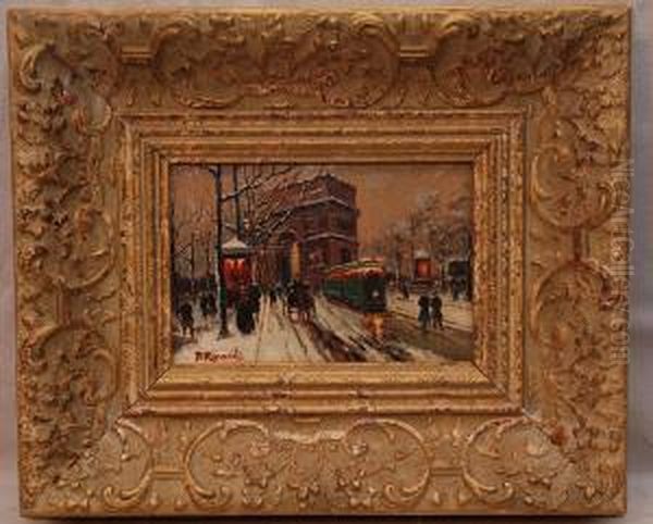 Paris Streetscene Oil Painting by Paul Renard