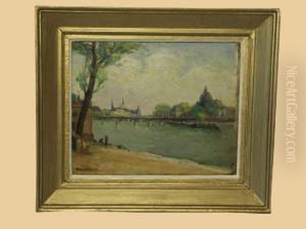 La Seine A Paris Oil Painting by Paul Renard