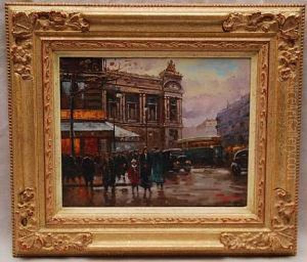 Paris Street Scene Oil Painting by Paul Renard