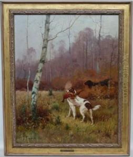 Chiens De Chasse En Sous Bois Oil Painting by Renaud