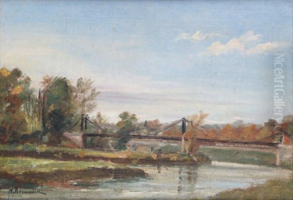 Pont Suspendu Sur La Riviere Oil Painting by Alfred Renaudin