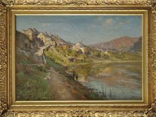 Vue Du Village De Revin Oil Painting by Alfred Renaudin