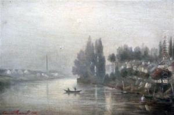 River Landscape Oil Painting by Edmond Renault