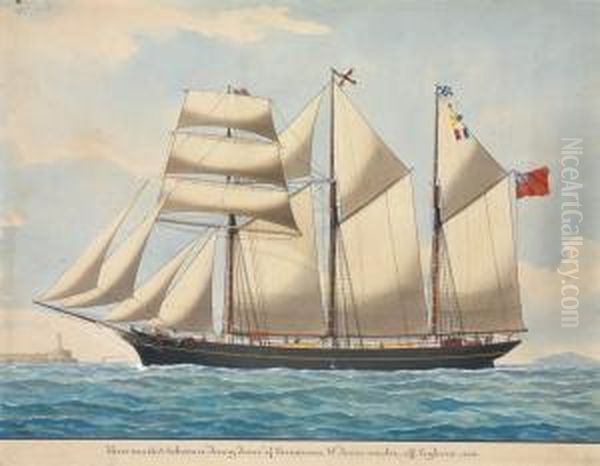 The British Three Masted Schooner 
Jenny Jones
 Offleghorn Oil Painting by Luigi P. Renault