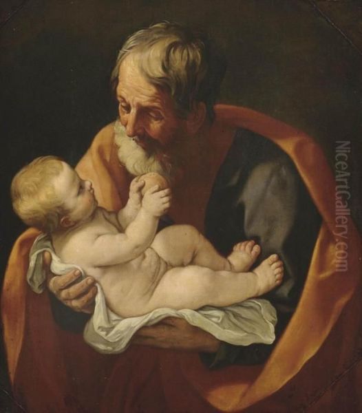 Saint Joseph Holding The Christ Child Oil Painting by Guido Reni