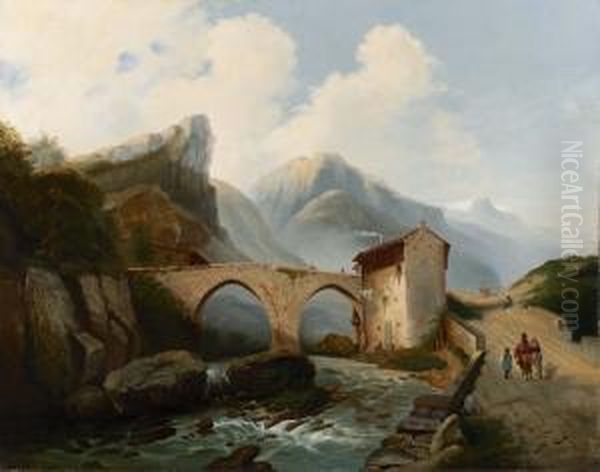 Ponticello Sul Torrente Oil Painting by Giovanni Renica