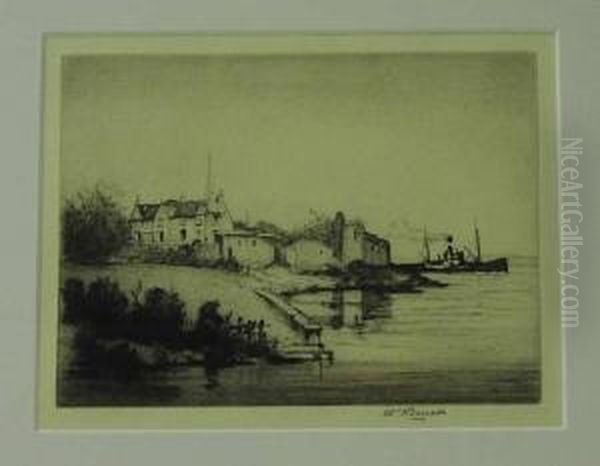 Castle Dunglas On The Clyde. Drypoint Etching,signed. Oil Painting by William Renison