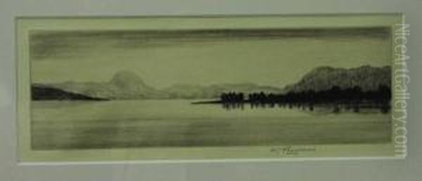 A West Highland Loch. Drypoint Etching,signed. Oil Painting by William Renison