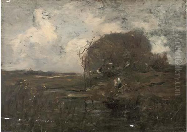 Figures In A Stormy Landscape Oil Painting by William Renison