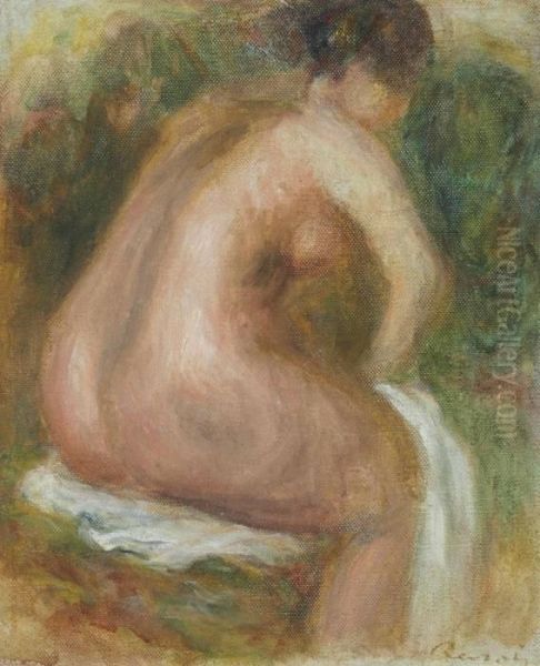 Femme Nue Assise Au Linge Oil Painting by Pierre Auguste Renoir