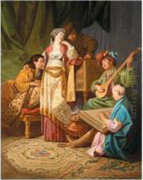 A Musical Concert, With Figures In Oriental Dress Oil Painting by Antoine Renou