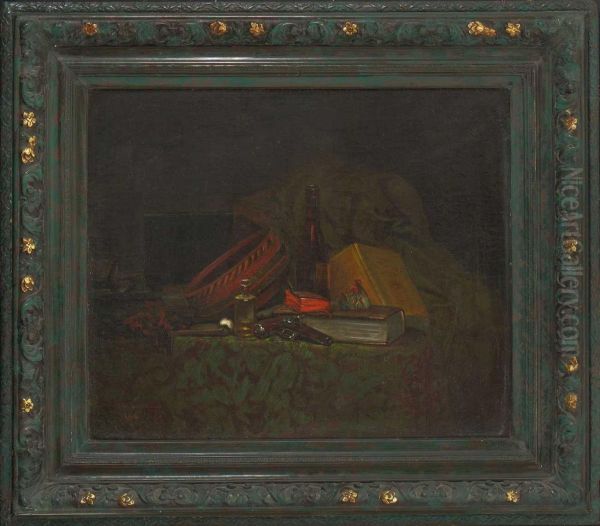 Stillleben Mit Buchern. Oil Painting by Antony Eugene Renouard