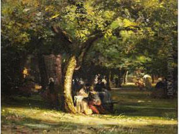 Picknick Im Park Oil Painting by Emile Renouf