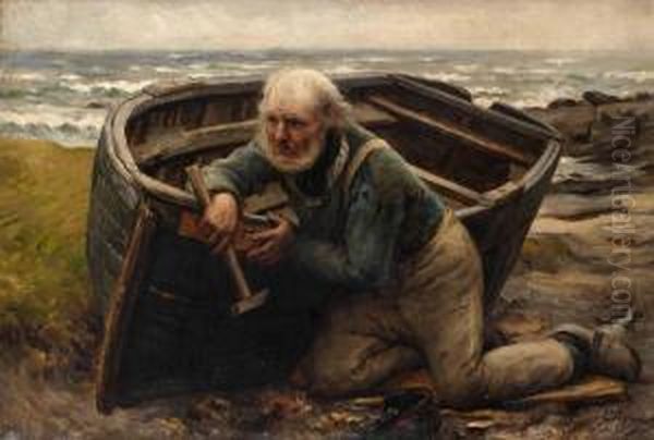 Fiskare Vid Stranden Oil Painting by Emile Renouf