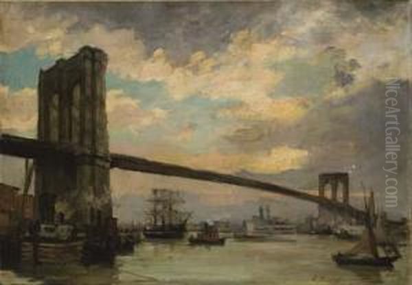 Le Pont De Brooklyn Oil Painting by Emile Renouf