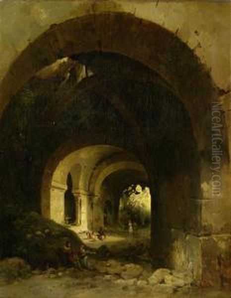 The Gateway With Figures Oil Painting by Charles Caius Renoux