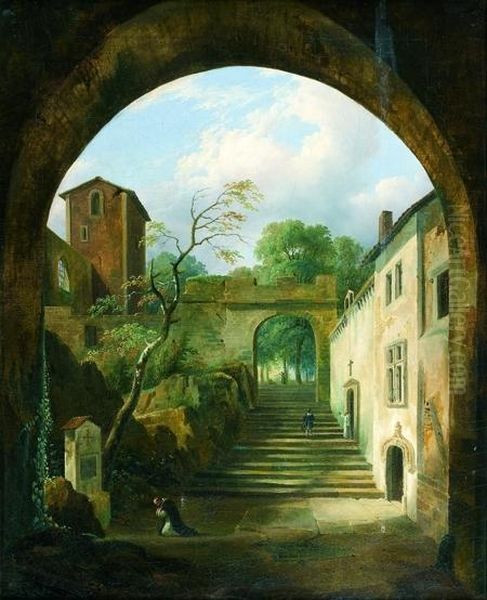 Un Chevalier Dans La Cour D'un Monastere Oil Painting by Charles Caius Renoux