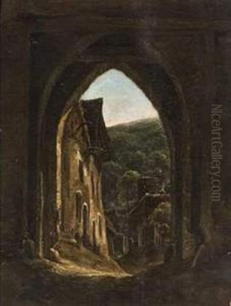 Porte D'une Ville Gothique. Oil Painting by Charles Caius Renoux