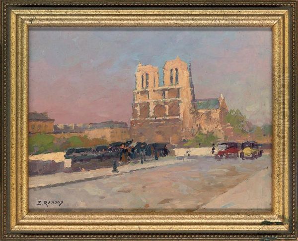 Notre Dame At Sunset Oil Painting by Jules Ernest Renoux