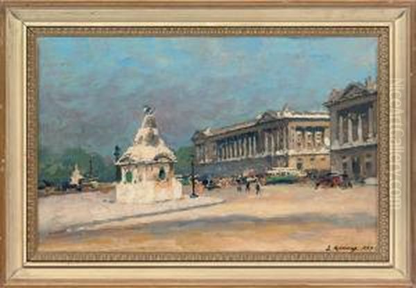 Place De La Concorde, Paris Oil Painting by Jules Ernest Renoux