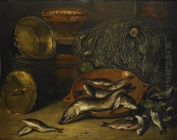 Stilleben Med Insjofisk Och Fiskeredskap Oil Painting by Jan Rentinck