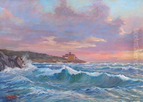 Veduta Della Costa Livornese Oil Painting by Renuccio Renucci