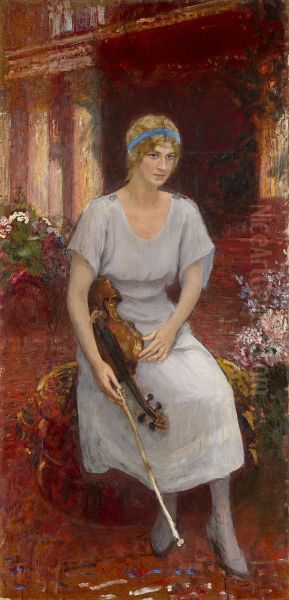 Portrait Of The Violinist Cecilia Hansen Oil Painting by Ilya Efimovich Efimovich Repin