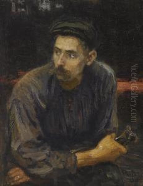 Portrait Of A Worker Oil Painting by Ilya Efimovich Efimovich Repin