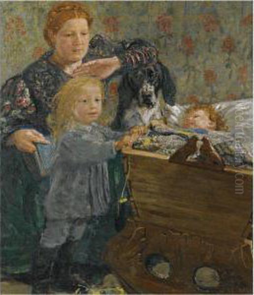 Portrait Of A Mother And Her Children In The Nursery Oil Painting by Yuri Ilich Repin