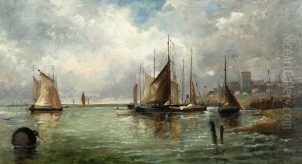 Vissersschepen Voor Anker Bij Eenhavenstadje Oil Painting by George Stanley Repton