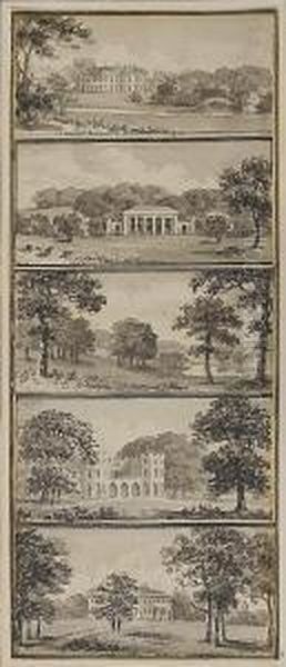 Ten Views Of English Country Houses On Two Sheets Together With A Bound Book, Watercolours, Sketches, Prints, Newspaper Cuttings And Notes On The Repton Family Oil Painting by Humphrey Repton