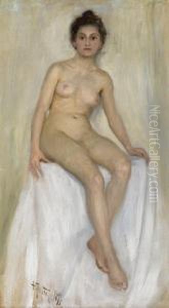 Seated Nude Oil Painting by Fedor Ivanovich Rerberg