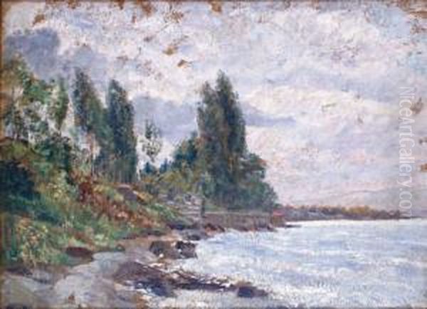 Bord De Lac A Thonon Oil Painting by Joseph Rerolle