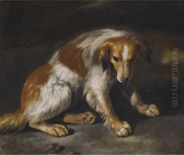 A Spaniel Seated In A Landscape Oil Painting by Arcangelo Resani