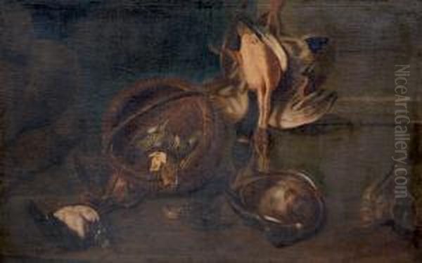 Nature Morte Aux Oiseaux Et Panier Oil Painting by Arcangelo Resani