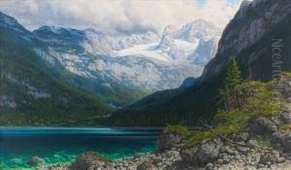 Vorderer Gosausee Mit Blick Auf Den Dachstein Oil Painting by Rudolf Reschreiter