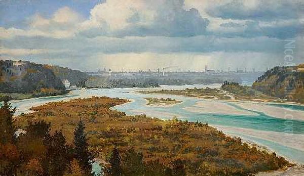 Blick Auf Munchen, Vonder Isar Aus Gesehen Oil Painting by Rudolf Reschreiter