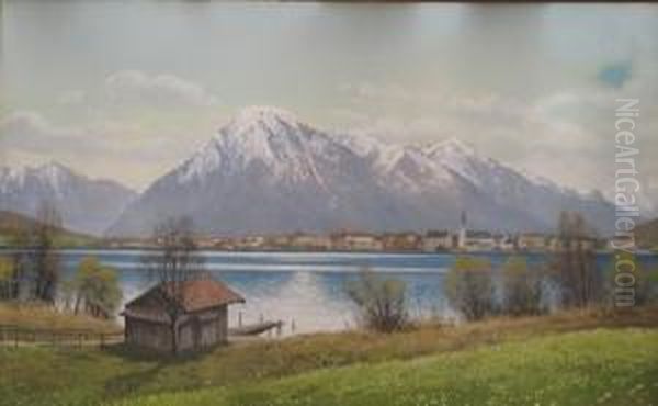 Bayrische Seelandschaft Mit Dorf Oil Painting by Rudolf Reschreiter