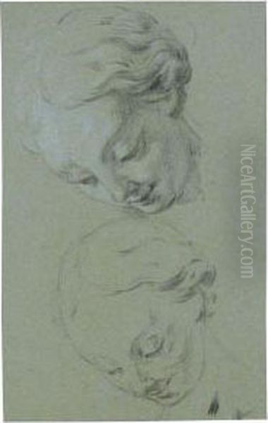 Two Studies Of The Head Of A Girl Looking Down Oil Painting by Jean II Restout