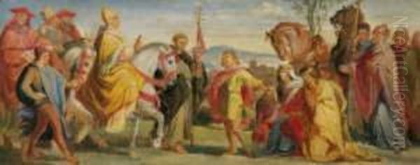 Begegnung Kaiser Heinrichs Iv.mit Papst Gregor Vii.in Canossa Oil Painting by Alfred Rethel