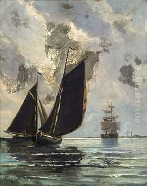 Segler Vor Hiddensee Oil Painting by Karl Lorenz Rettich