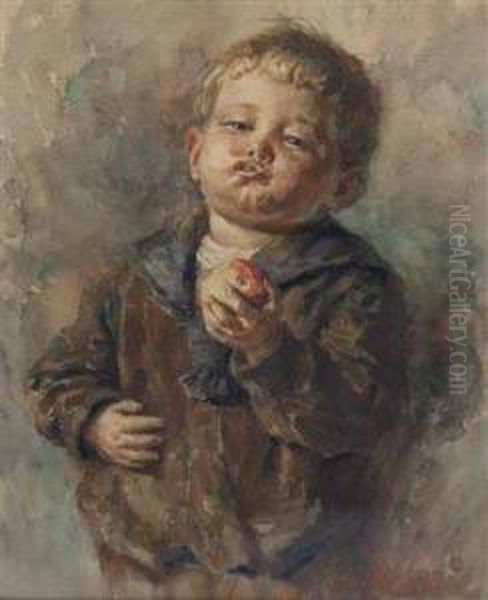 Bub Mit Apfel In Der Hand Oil Painting by Heinrich Rettig