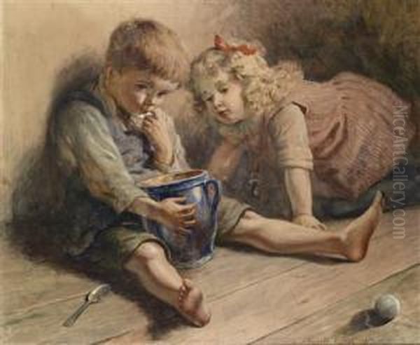 Kinderund Ein Honigtopf Oil Painting by Heinrich Rettig