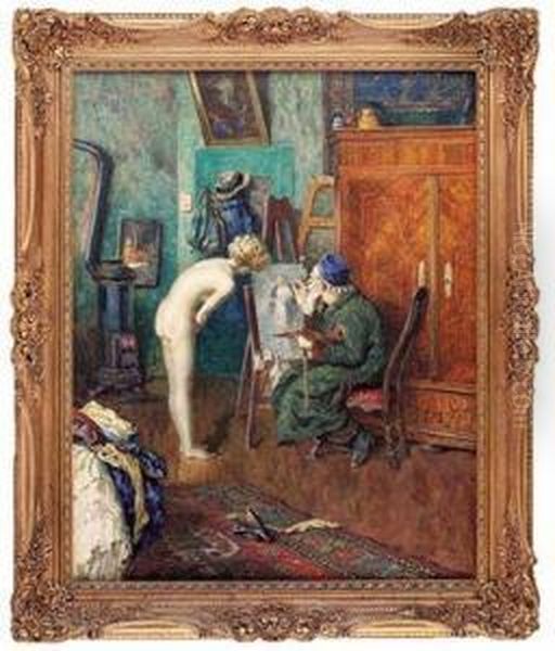 Das Aktmodell Im Atelier Des Malers Oil Painting by Heinrich Rettig